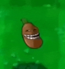 a cartoon bean with a face on it is floating in the air .