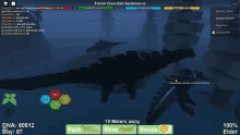 a screenshot of a game called forest guardian apatosaurus shows a dinosaur in the water