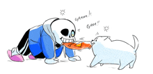 a drawing of a skeleton eating doritos next to a cat that says grrr