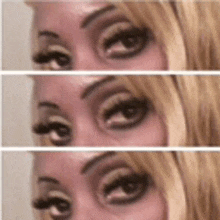 three close ups of a woman 's eyes with different shades of eye shadow