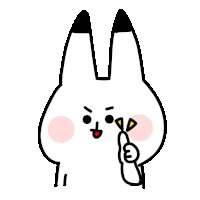 a drawing of a rabbit making a peace sign with its finger