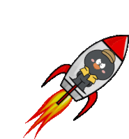 a cartoon penguin is flying on a rocket with flames coming out of it