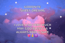 a purple sky with pink clouds and the words goodnite sweet dreams