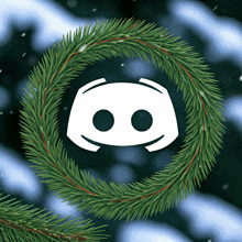 a discord logo is surrounded by pine branches