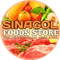 a logo for sinagol foods store with meat and vegetables on it