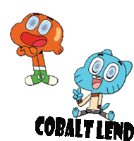 two cartoon characters are sitting next to each other with the words cobalt lend below them