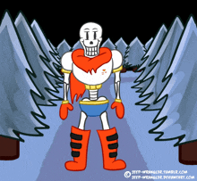 a cartoon drawing of papyrus standing in the snow