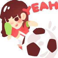 a cartoon girl kicking a soccer ball with the word yeah behind her