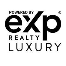 a logo for exp realty luxury is shown in black and white