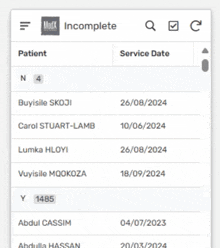 a list of patients and their service dates is displayed