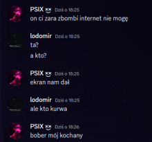 a screenshot of a conversation between psix and lodor