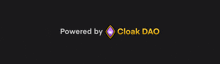 a powered by cloak dao logo on a black background