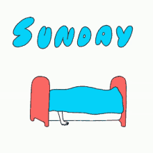 a cartoon of a person laying in a bed with the word sunday written above them