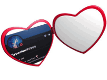 a heart shaped mirror shows a person 's twitter profile