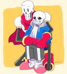 a cartoon drawing of papyrus and sans sitting on a chair