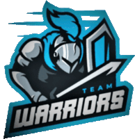 a logo for warriors team with a knight holding a sword and shield