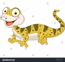 a cartoon lizard is smiling and sticking out its tongue .