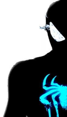 a silhouette of a person with a spider on their chest