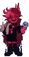 a pixel art of a person holding a microphone .