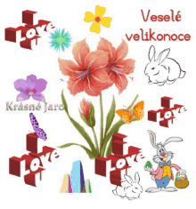 a greeting card with flowers butterflies and a bunny with the words vesele velikonoce