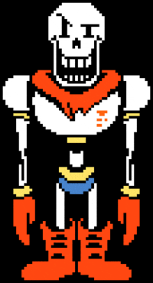 a pixel art of a skeleton with a scarf around his neck