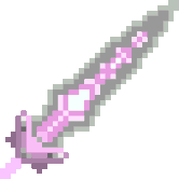 a pixel art drawing of a sword with a purple blade and a purple handle .