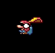 a pixel art of a person with a torch in their mouth