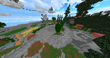 a computer generated image of a minecraft world with a windmill and the word brew