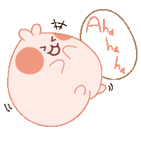 a cartoon drawing of a pig with a speech bubble saying aha ha ha ha