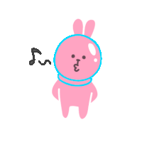 a pink bunny with a blue circle around its head is singing a song