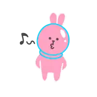 a pink bunny with a blue circle around its head is singing a song