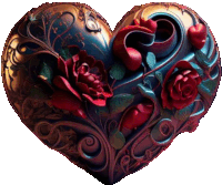 a heart with roses and swirls on a white background