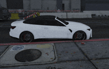 a white car is parked on the side of the road next to a manhole cover that says city of los santos