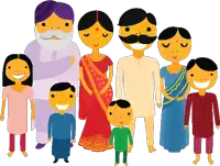 a cartoon drawing of a family with a man with a mustache