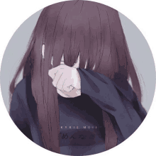 a drawing of a girl covering her face with her hand and the name kyrie meii