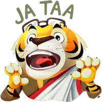 a cartoon of a tiger with glasses and the word ja taa above him