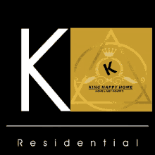 a black and gold logo for king happy home residential