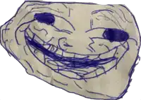 a child 's drawing of a troll face with a smiley face