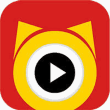 a yellow circle with a black play button in the middle