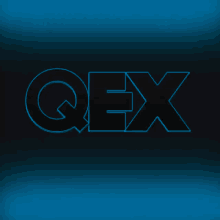 a blue and black logo that says qex on a blue background