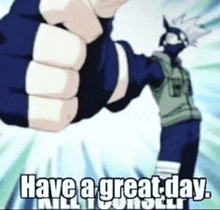 a cartoon character is giving a thumbs up and says `` have a great day , kill yourself ''