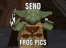 a picture of a frog with the words send frog pics