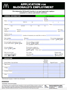 an application for mcdonald 's employment form with a green check box