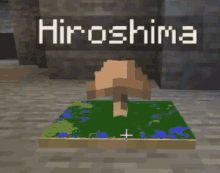 a mushroom is sitting on a map with the word hiroshima written above it