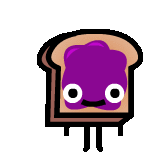 a cartoon drawing of a slice of toast with a purple face on it .