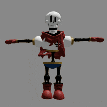 a 3d model of papyrus with his arms outstretched and a scarf around his neck