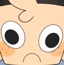 a close up of a cartoon character 's face with big eyes