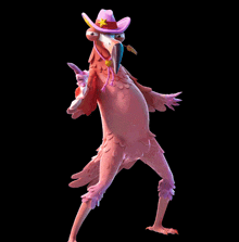 a pink flamingo wearing a cowboy hat and holding a knife