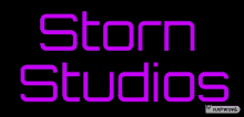 a black background with purple letters that say storm studios