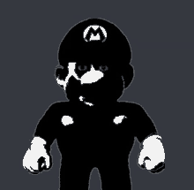 a black and white drawing of a mario character